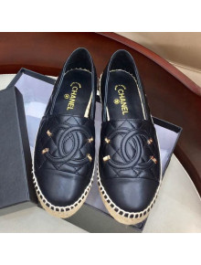 Chanel Quilted Leather CC Classic Espadrilles Black/Gold 2019