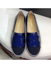 Chanel Leather & Fabric Embroidered CC Classic Espadrilles Blue 2019