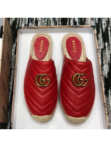 Gucci Leather Espadrille Mules Slippers with Double G 551881 Red 2019
