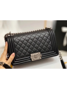 Chanel Quilted Baby Calfskin Medium Boy Flap Bag With Vintage Silver Hardware Black(Top Quality)