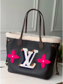 Louis Vuitton Neverfull MM Tote Bag in Monogram Shearling Wool M56960 Black 2021