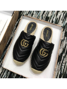 Gucci Leather Espadrille Mules Slippers with Double G 551881 Black 2019