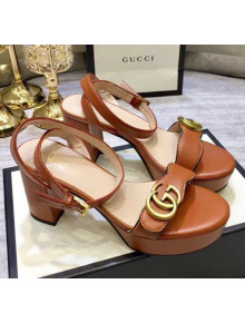Gucci Leather Platform Sandal with Double G 573022 Brown 2020