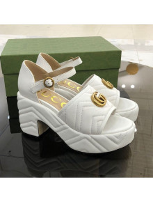 Gucci Chevron Lambskin Platform Sandals White 9cm 2021 01