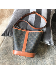 Celine Small Bucket Bag in Triomphe Canvas and Calfskin Brown 2021
