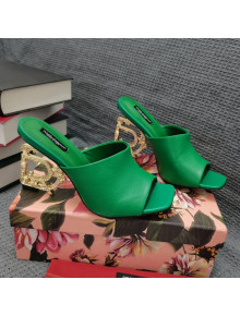 Dolce & Gabbana DG Calf Leather Slide Sandals 10.5cm Green/Gold 2021 