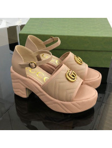 Gucci Chevron Lambskin Platform Sandals Apricot 9cm 2021 03