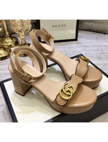 Gucci Leather Platform Sandal with Double G 573022 Nude 2020