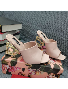 Dolce & Gabbana DG Calf Leather Slide Sandals 10.5cm Light Pink/Gold 2021
