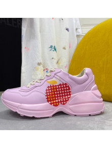 Gucci Rhyton Sneakers in Heart Apple Print Calfskin Pink 2021