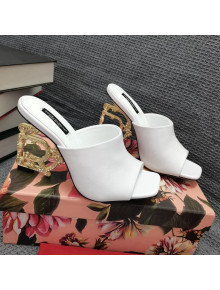 Dolce & Gabbana DG Calf Leather Slide Sandals 10.5cm White/Gold 2021