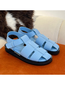 The Row Grained Calfskin Flat Roman Sandals Blue 2022 030738