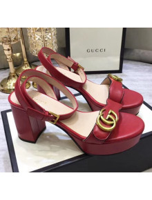 Gucci Leather Platform Sandal with Double G 573022 Deep Red 2020