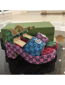 Gucci GG Multicolor Canvas Platform Sandals Multico 9cm 2021 07