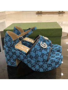 Gucci GG Multicolor Canvas Platform Sandals Blue 9cm 2021 08