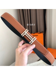 Hermes H Au Carre Belt Buckle & Reversible Leather Strap 32mm Light Brown 2021