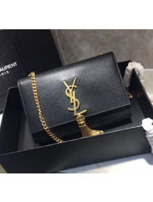 Saint Laurent Kate Small Chain and Tassel Bag in Textured Leather 474366 Black/Gold 2019