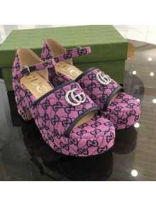 Gucci GG Multicolor Canvas Platform Sandals Pink 9cm 2021 09