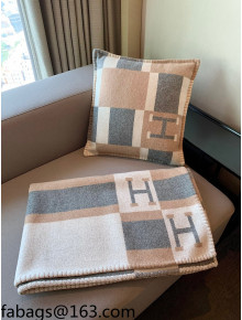 Hermes Avalon Wool Pillow/Blanket 50x50cm Beige 2021 110276