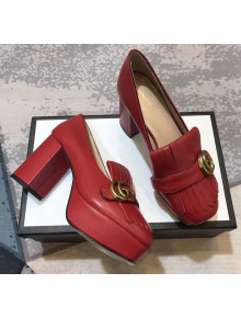Gucci Calfskin Leather Heel Platform Pump with Fringe 573019 Red 2019