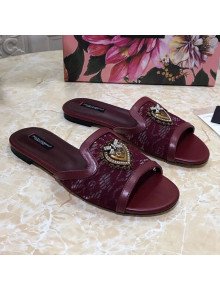 Dolce&Gabbana DG Lace Flat Slide Sandals Burgundy 2021