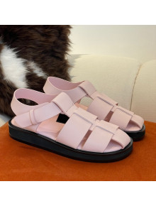The Row Grained Calfskin Flat Roman Sandals Pink 2022 030743