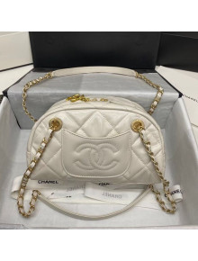 Chanel Shiny Crumpled Calfskin Medium Bowling Bag AS2268 White 2021