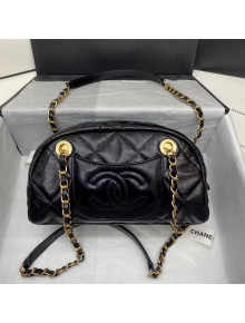Chanel Shiny Crumpled Calfskin Medium Bowling Bag AS2268 Black 2021