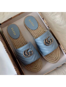 Gucci Matelassé Chevron Leather Espadrille Sandal 573028 Pastel Blue 2020
