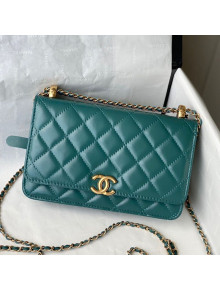 Chanel Calfskin Wallet on Adjustable Chain Strap WOC AP2289 Green 2021