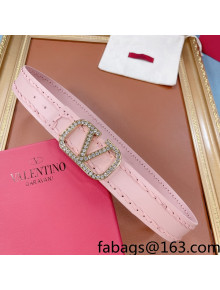 Valentino VLogo Calfskin Belt 40mm with Crystal V Buckle Pink 2021