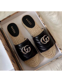 Gucci Matelassé Chevron Leather Espadrille Sandal 573028 Black 2020