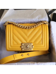 Chanel Grained Calfskin Small BOY CHANEL Handbag with Gold-tone Metal Yolk Yellow 2018