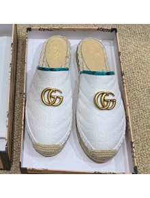 Gucci Chevron Raffia Flat Espadrille Mules with Double G 578554 White 2019
