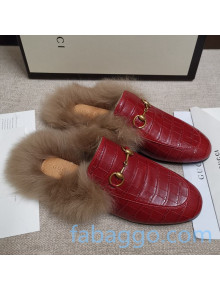 Gucci Princetown Stone-Calfskin Wool Slipper Red 2020