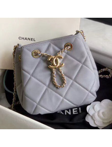 Chanel Quilted Lambskin Small Drawstring Bucket Bag AS1801 Gray/Gold 2020