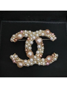 Chanel Pearl CC Brooch AB5371 Pink/White 2020