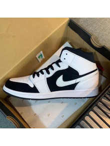 Air Jordan 1 Mid Calfskin and Suede High-top Sneakers White/Black 2021 (For Women and Men)