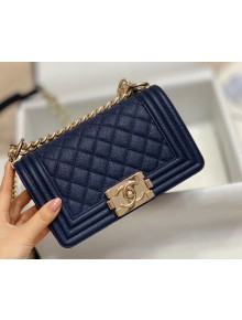 Chanel Quilted Origial Haas Big Caviar Leather Small Boy Flap Bag Blue with Light Gold Hardware(Top Quality)