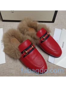 Gucci Princetown Horsebit Web Calfskin Wool Slipper Red 2020