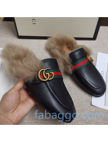 Gucci Princetown GG Web Calfskin Wool Slipper Black 2020