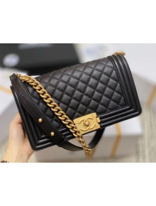 Chanel Quilted Origial Haas Caviar Leather Medium Boy Flap Bag Black with Matte Gold Hardware(Top Quality)