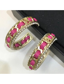 Chanel Leather Hoop Earrings AB5948 Fuschia Pink 2021