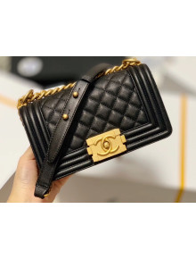 Chanel Quilted Origial Haas Caviar Leather Small Boy Flap Bag Black with Matte Gold Hardware(Top Quality)