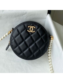 Chanel Calfskin Round Clutch with Pearl Chain AP2191 Black 2021