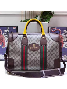 Gucci Soft GG Supreme Duffle Bag With Web 459311 Brown/Yellow 2017