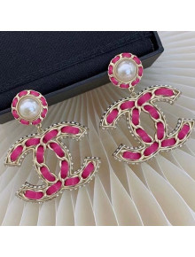 Chanel Leather CC Short Earrings AB5948 Fuschia Pink 2021