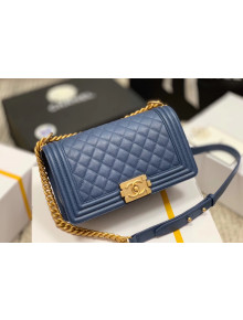 Chanel Quilted Origial Haas Caviar Leather Medium Boy Flap Bag Denim Blue with Matte Gold Hardware(Top Quality)