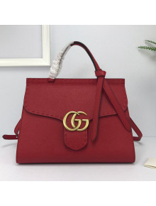 Gucci GG Marmont Top Handle Bag in Grainy Calfskin 421890 Red 2022