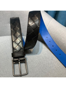 Bottega Veneta Woven Leather Belt 35mm with Matte Frame Buckle Black 2019